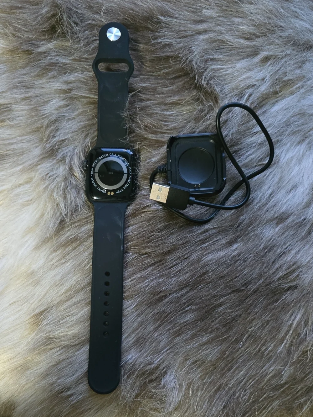 Black Smartwatch with USB Charging Dock - Fitness Wearable